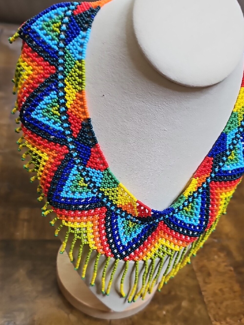 HUOCHOHandmade Multicolor Beaded Fringe Statement Necklace - Picture 4 of 8